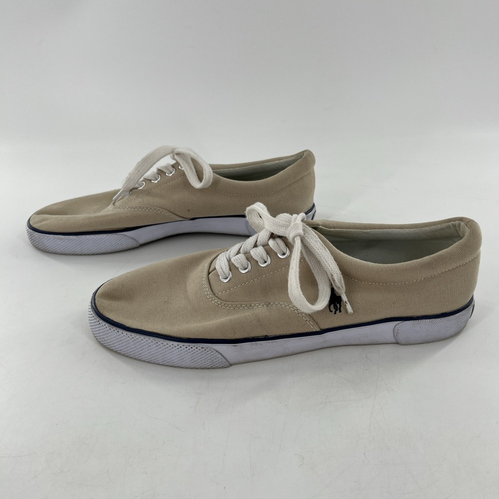 Polo Ralph Lauren Canvas Sneakers Lace Up Beige‎ Tan Casual Shoe Pony - Picture 9 of 16